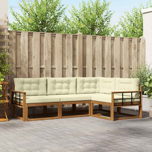 Utomhussoffset med kudde 4 pcs Naturlig och Grädde