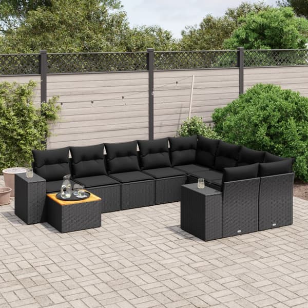 Loungegrupp 10 delar med svarta dynor konstrotting