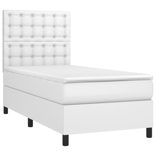 Ramsäng med madrass & LED vit 100x200 cm konstläder