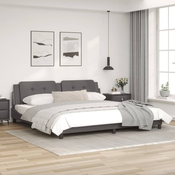 Bed Frame with LED without Mattress "Zadar" Grey 200x200 cm
