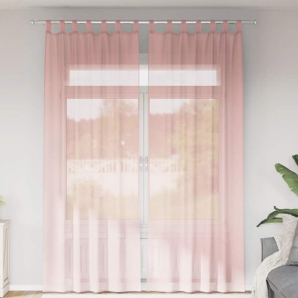 Voile gardiner med stångfickor 2 st rosa