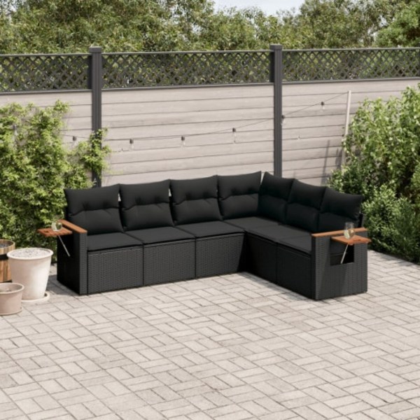 Loungegrupp med dynor 6 delar svart konstrotting
