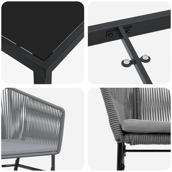 Trädgårdsmöbelset med kudde 9 pcs Grå Pulverlackerat stål