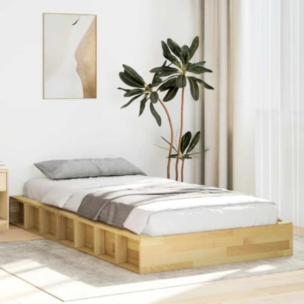 Sängram utan madrass 100x200 cm massivt trä ek