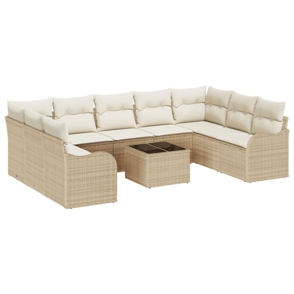 Trädgårdsoffset med kudde 10 pcs Beige och vit Poly rattan