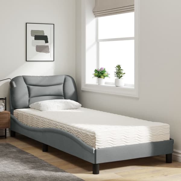 Bed with Mattress "Hvar" Light Grey 90x190 cm Fabric