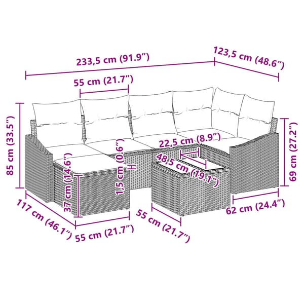 Soffset med kudde 7 pcs Svart konstrotting