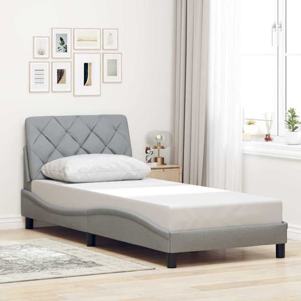 Bed Frame with LED without Mattress Light Grey 100x200 cm Fabric
