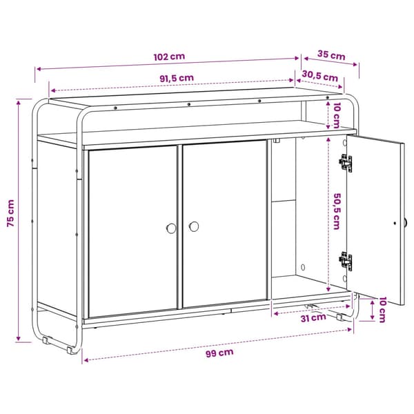 Sideboard Artisan-ek 102 x 35 x 75 cm Konstruerat trä