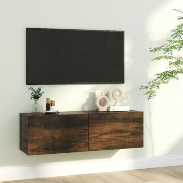 Tv-bänk för vägg rökfärgad ek 100x30x30 cm konstruerat trä