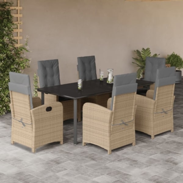 Matgrupp för trädgården med dynor 7 delar mixbeige konstrotting