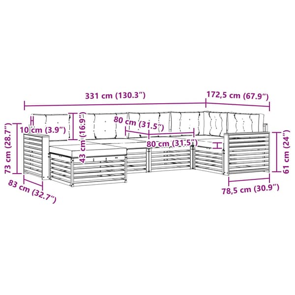 Utomhussoffset 6 pcs Vit och grädde 331 x 172,5 x 73 cm