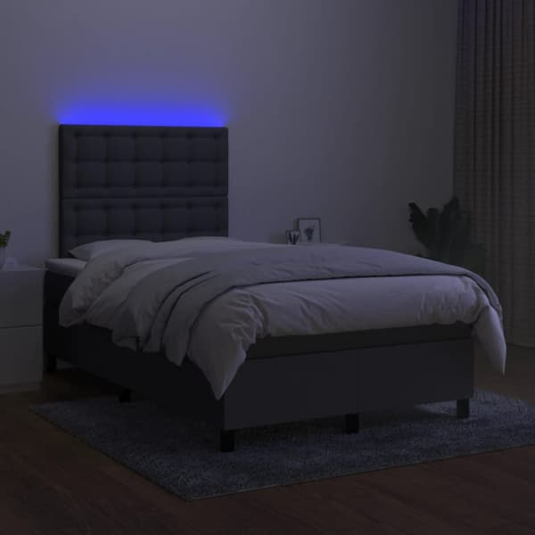 Ramsäng med madrass & LED mörkgrå 120x200 cm tyg