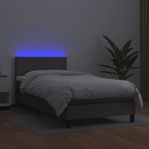 Ramsäng med madrass & LED grå 80x200 cm konstläder