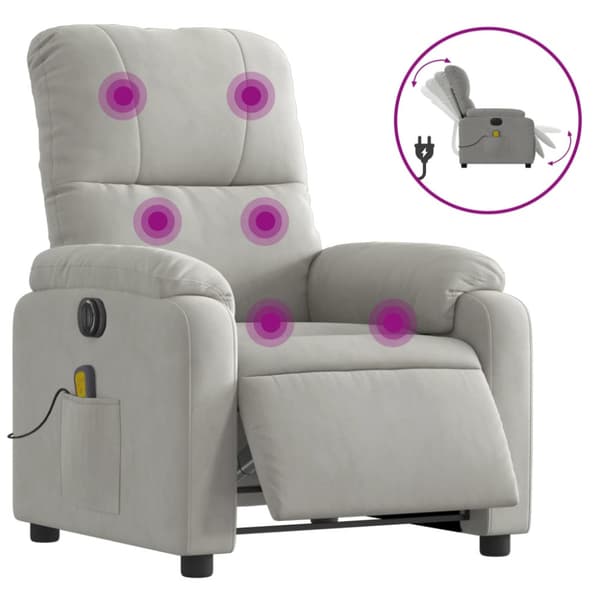 Elektrisk massagefåtölj ljusgrå mikrofibertyg