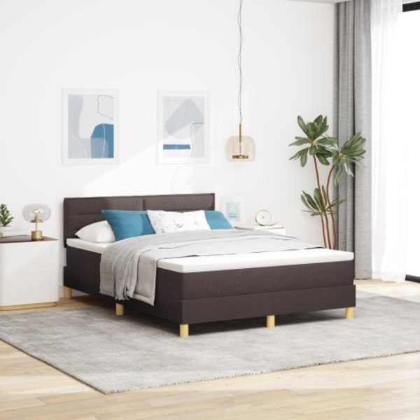 Box Spring Säng med Madrass & LED Mörk Brun 140x200 cm Tyg