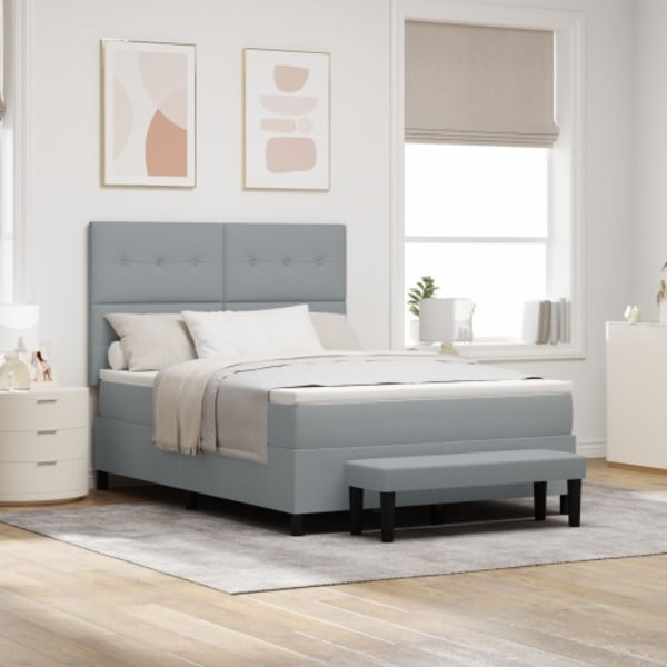 Box Spring Säng med Madrass & Bänk Ljusgrå 160x200 cm Tyg