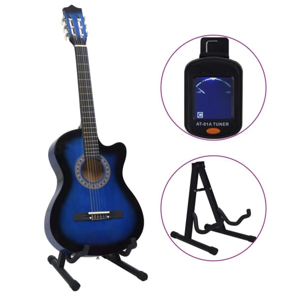 Gitarr 12 delar med 6 strängar western blå 38"