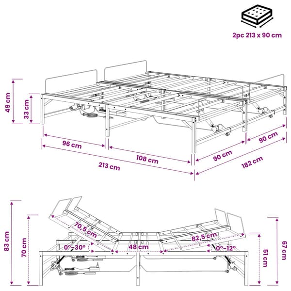 Elektrisk Justerbar Säng Ram Vit 90 x 213 cm Stål