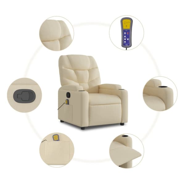Massagefåtölj krämfärgad tyg