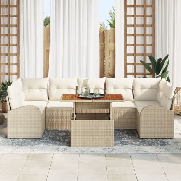 Trädgårdsoffset med kudde 8 pcs beige och gräddvit