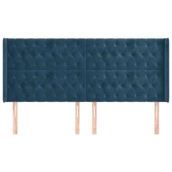 Sänggavel med kanter mörkblå 203x16x118/128 cm sammet
