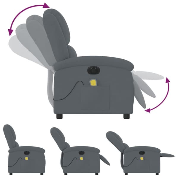 Elektrisk massagefåtölj mörkgrå sammet