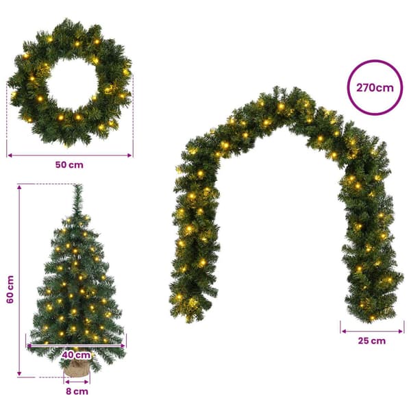 Mini-julgransset 60 cm 125 LED-lampor Varmvit PVC Grön
