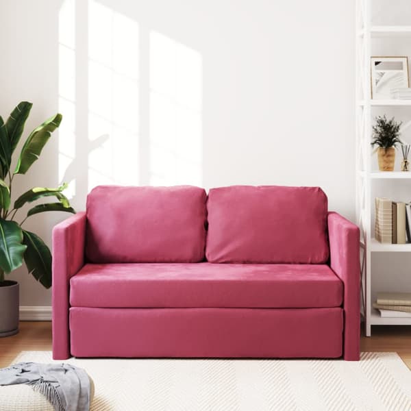 Golvbäddsoffa 2-i-1 vinröd 122x204x55 cm sammet