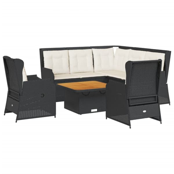 Loungegrupp med dynor 6 delar svart konstrotting