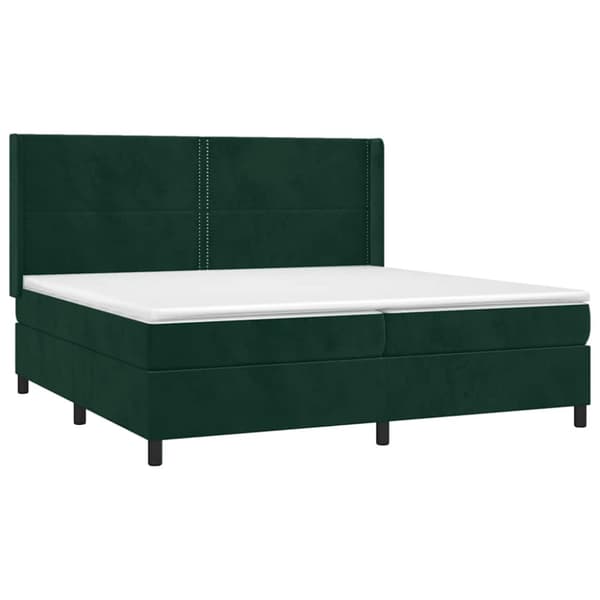 Ramsäng med madrass & LED mörkgrön 200x200 cm sammet