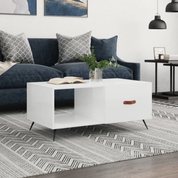 Soffbord vit högglans 90x50x40 cm konstruerat trä