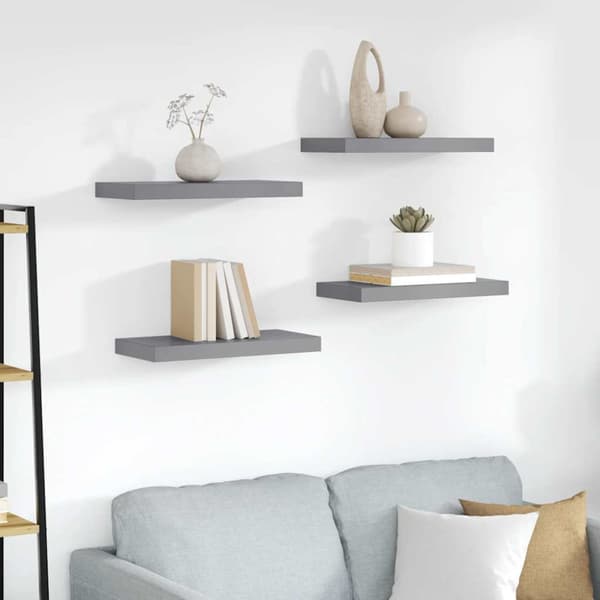 Svävande vägghyllor 4 st grå 50x23,5x3,8 cm MDF
