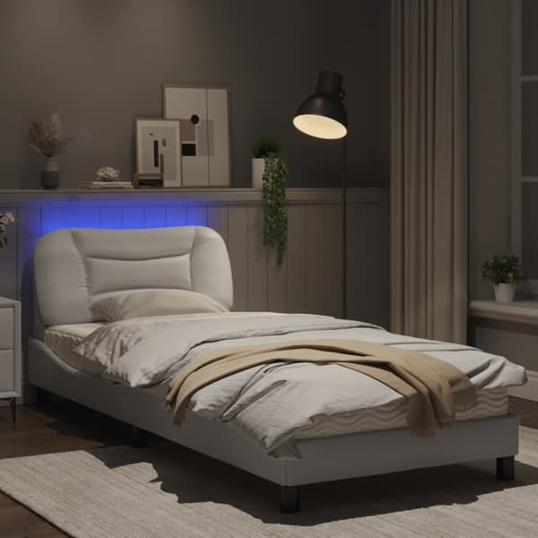 Bed Frame with LED without Mattress "Hvar" White 80x200 cm