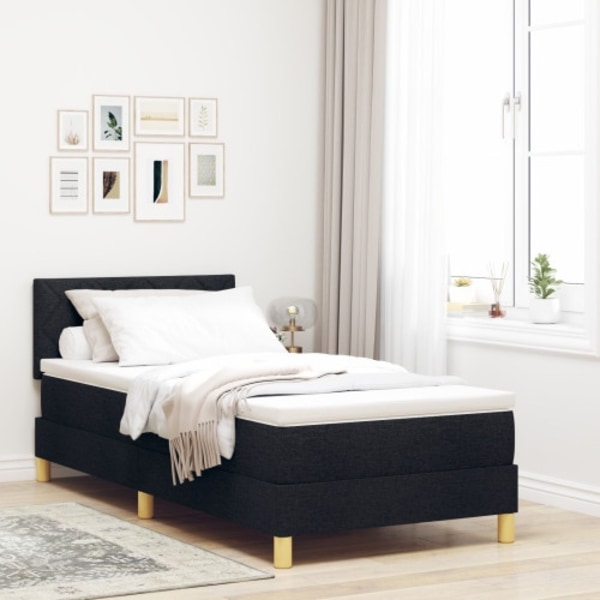 Box Spring Säng med Madrass Svart 100x200 cm Tyg