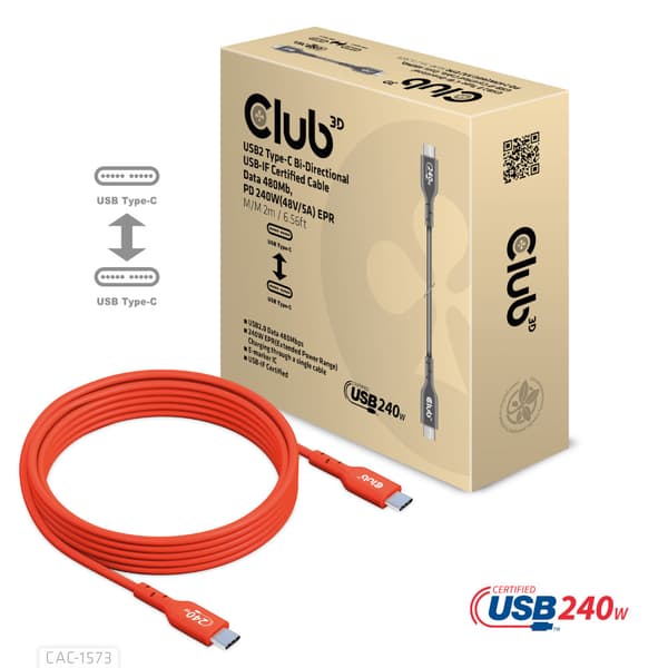 Club 3D - USB typ C-kabel - USB-C till USB-C - 2 m