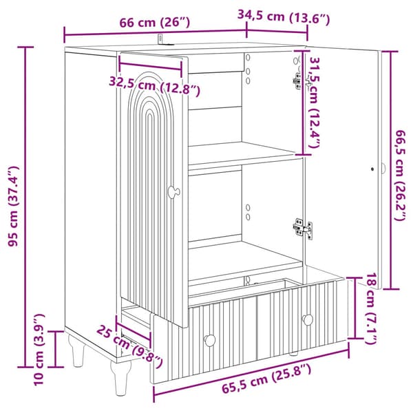 Sideboard Grå sonoma-ek 66 x 34,5 x 95 cm Konstruerat trä