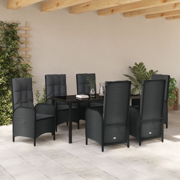 Trädgårdsmöbelset med kudde 7 pcs Svart konstrotting