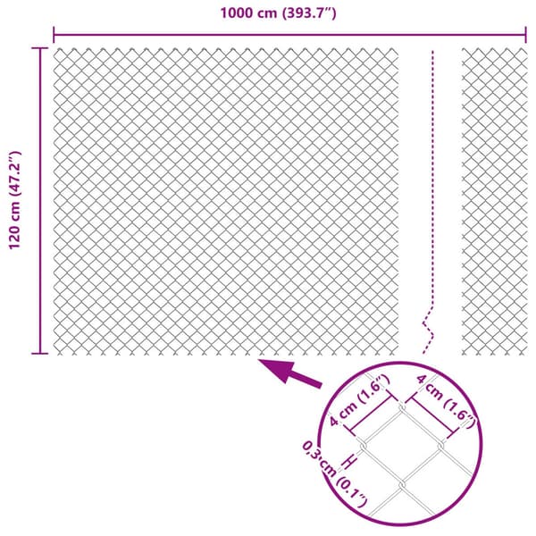 Kedjelänk Stängsel Grå 10 x 1,2 m Stål