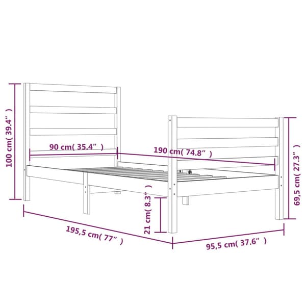 Sängram vit massiv furu 90x190 cm