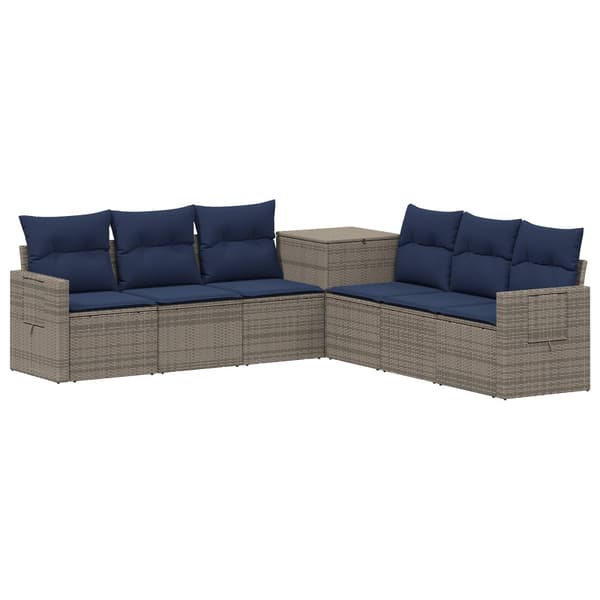 Soffset 7 pcs Grå och Marinblå Poly Rattan och stål