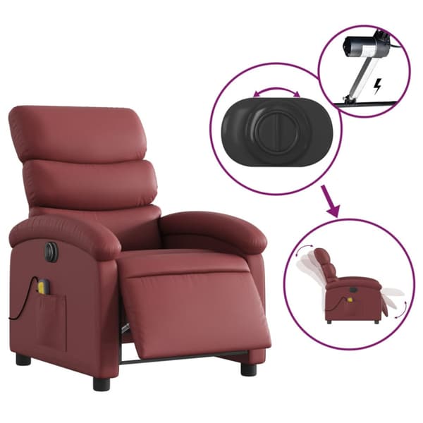 Elektrisk massagefåtölj vinröd konstläder