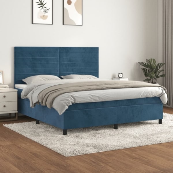 Ramsäng med madrass mörkblå 180x200 cm sammet