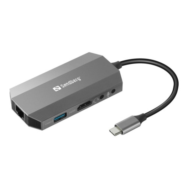 Sandberg USB-C 6-in1 Travel Dock - dockningsstation - USB-C - HDMI - 1GbE