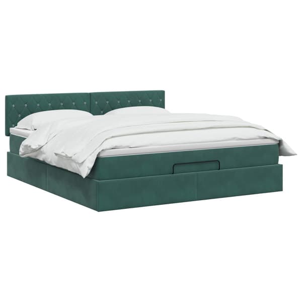 Ottoman säng med madrass Mörkgrön 160 x 200 cm Sammet