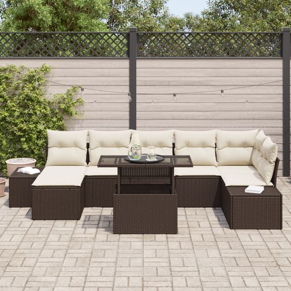 Trädgårdsoffset med lagring 8 pcs Brun Poly rattan