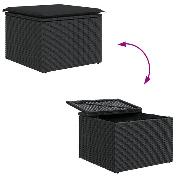 Trädgårdsoffset med kudde 6 pcs Svart Poly Rattan