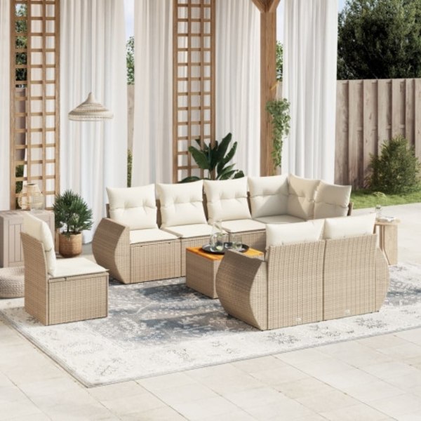 Soffgrupp för trädgården med dynor 9 delar beige konstrotting