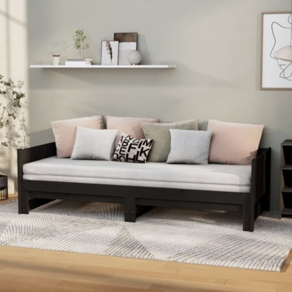 Utdragbar dagbädd svart massiv furu 2x(80x200) cm
