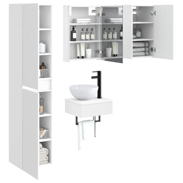 Badrumsmöbelset 5 pcs Vit Konstruerat trä och glas